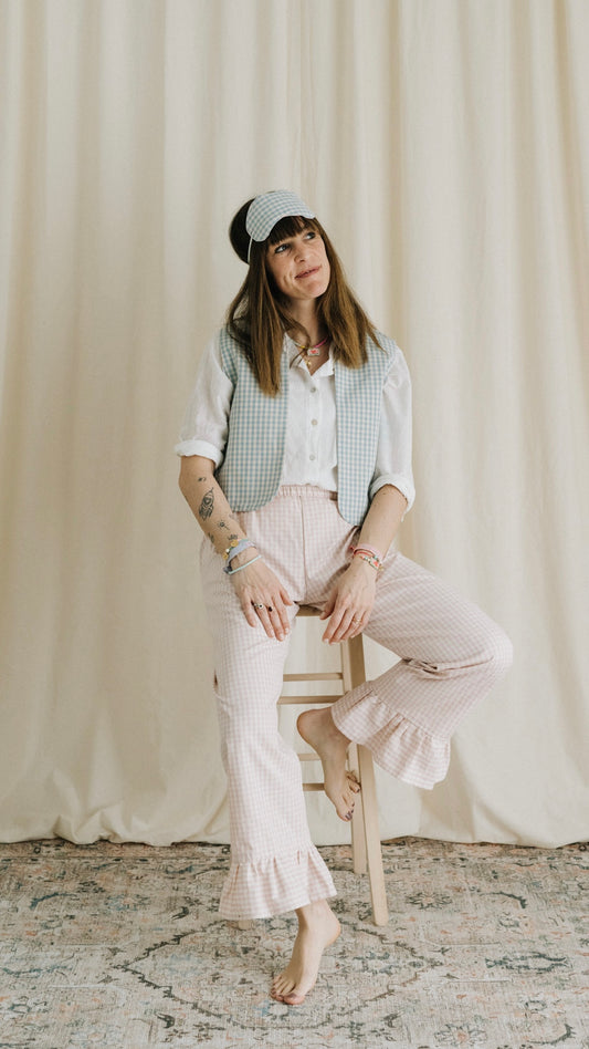 Pantaloni MALVINA quadri cipria