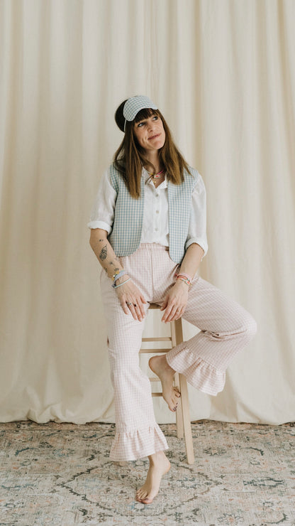 Pantaloni MALVINA quadri cipria